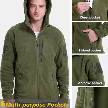 Tactical Hooded Fleece Jacket Men – Warm Military Multi-Pocket Winter Coat