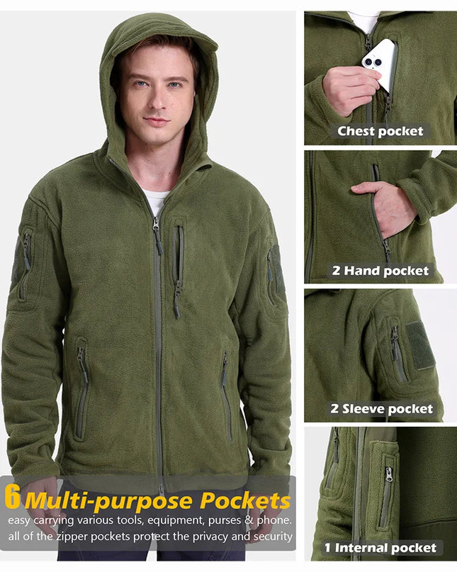 Tactical Hooded Fleece Jacket Men – Warm Military Multi-Pocket Winter Coat
