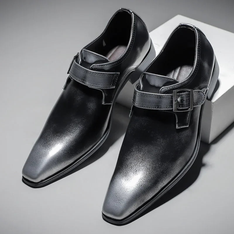 Men’s Patent Leather Dress Shoes with Buckle