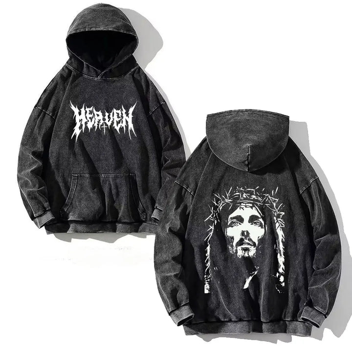 Y2K Washed Hoodies Vintage Cotton Women Men Skull Cross Print Hooded Sweatshirts Oversize Hip Hop Male Pullover Winter Clothes