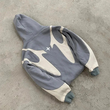 American- Retro Letter Printed Zip‑Up Hoodie