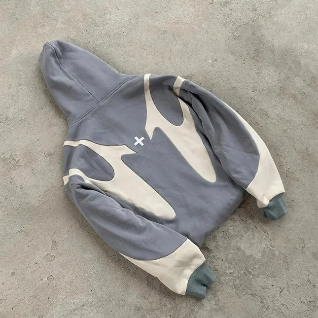 American- Retro Letter Printed Zip‑Up Hoodie