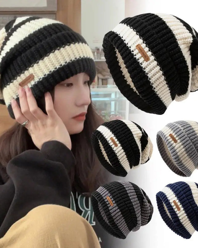 Two-Tone Fur-Lined Knit Beanie