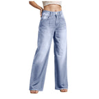 High-Waist Blue Wash Wide-Leg Jeans for Women – Stretch Comfort, Baggy Style-HighTouch