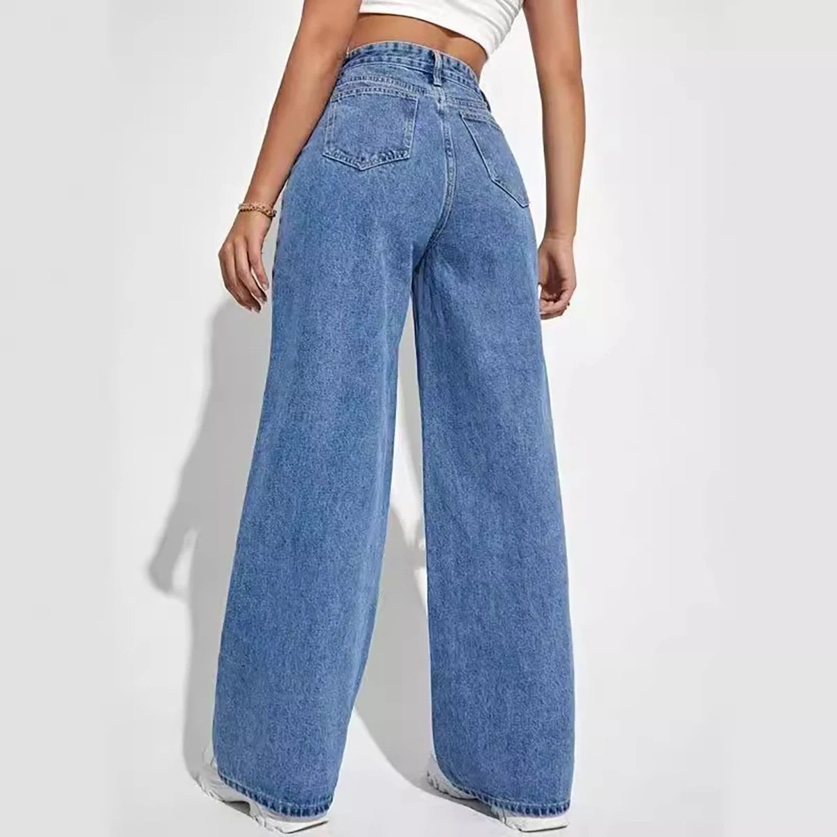 Women’s Mid-Waist Loose Straight Jeans Casual Denim Pants-HighTouch
