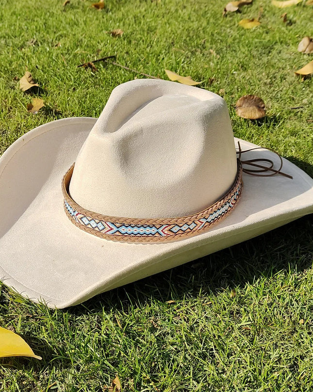 Suede Wide-Brim Western Cowboy Fedora Adjustable Fit