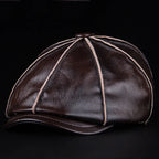 Genuine Cowhide Leather Octagonal Cap – Warm & Adjustable Men’s Style-HighTouch