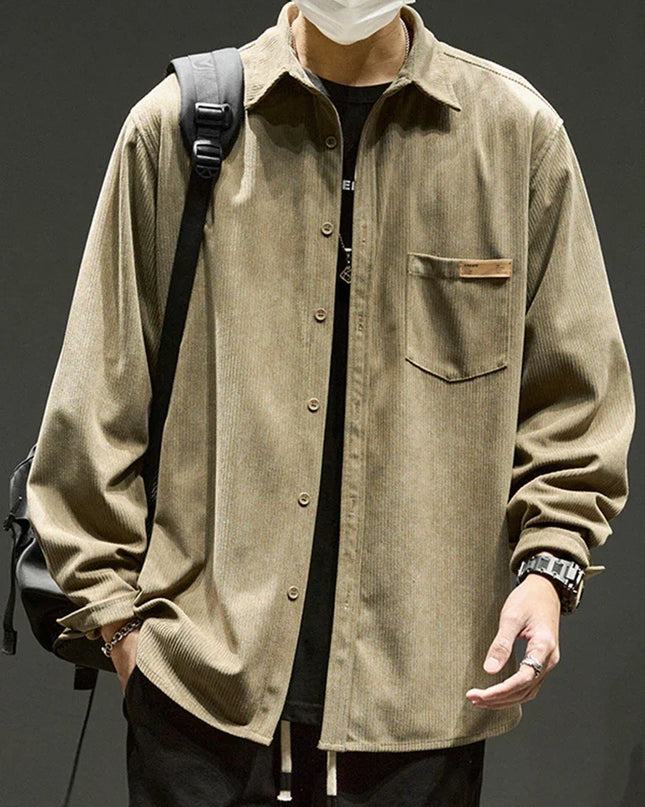 Loose Fit Corduroy Cargo Shirt Men – Plain Y2K Vintage Streetwear Overshirt