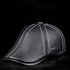 Authentic Cowhide Leather Beret – Men’s Striped Black Real Leather Cap-HighTouch