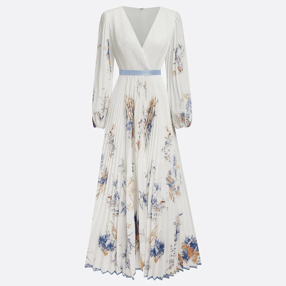 Bohemian Summer Beach Dress – Sleeveless Floral Print V-Neck Flowy Maxi Dress for Women-HighTouch