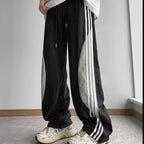 Quick-Dry Color-Block Straight Pants – Men’s 3-Stripe Loose-Fit Summer Trousers-HighTouch