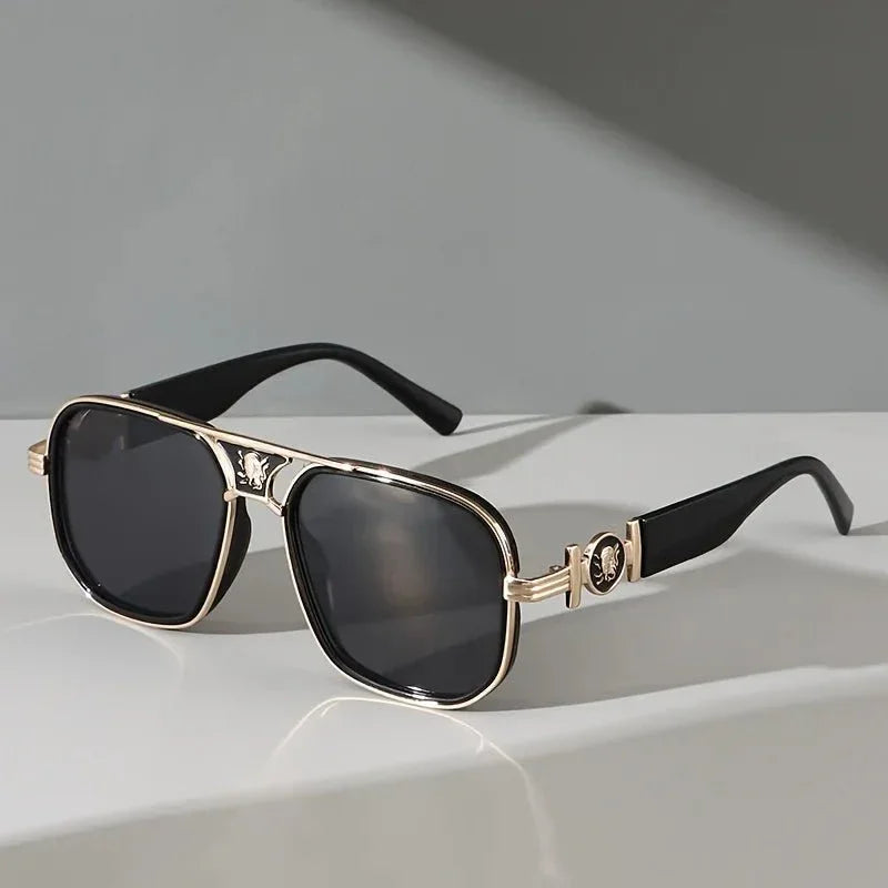 Unisex UV400 Square Sunglasses – Gold Detail