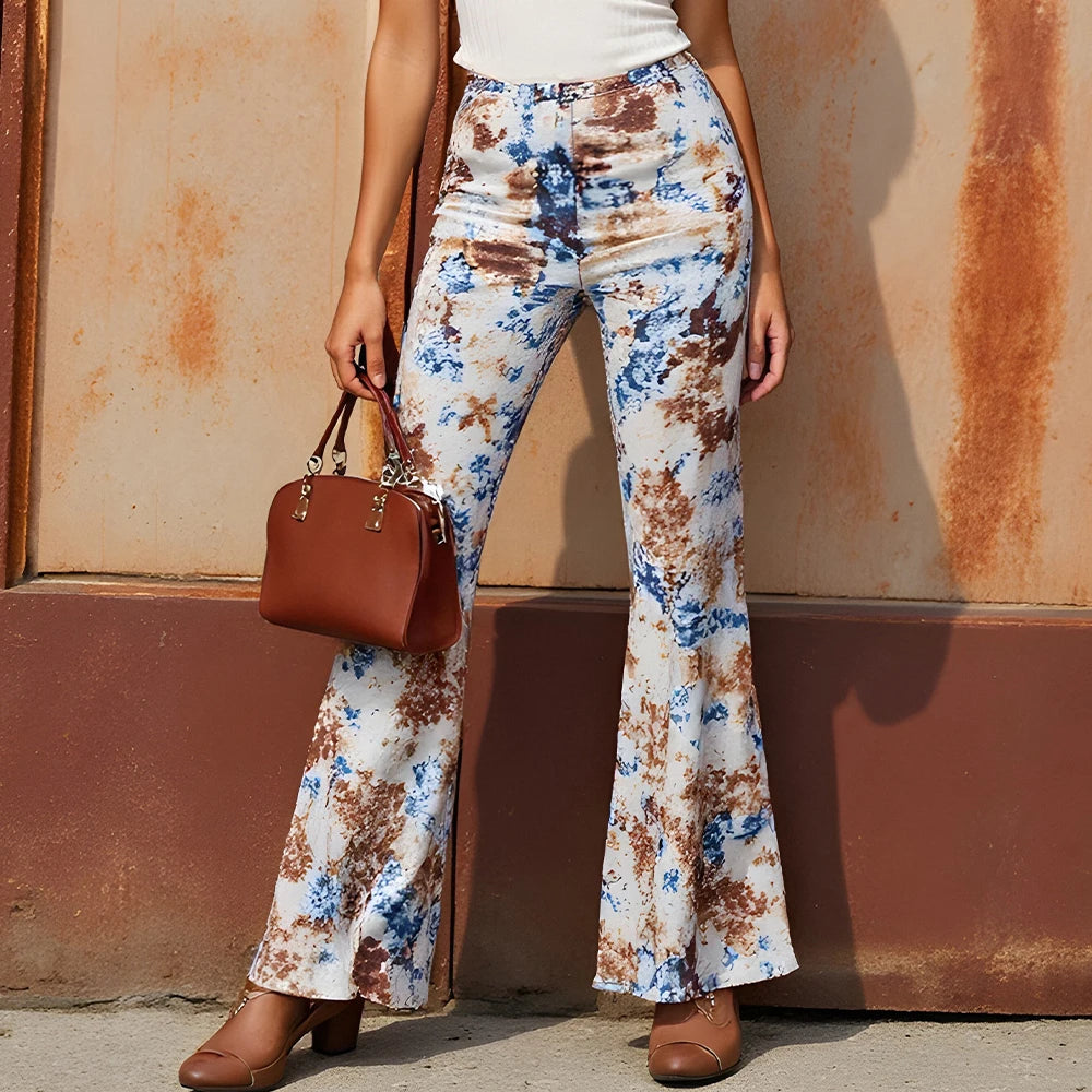 Mia Muse Camo Contrast-Panel High-Waist Pants – Full‑Length Casual Summer Trousers