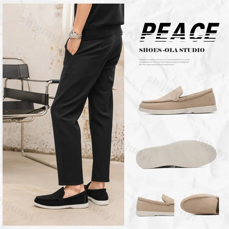 Men’s Frosted Suede Loafers – Lightweight Non-Slip Comfort Shoes-HighTouch