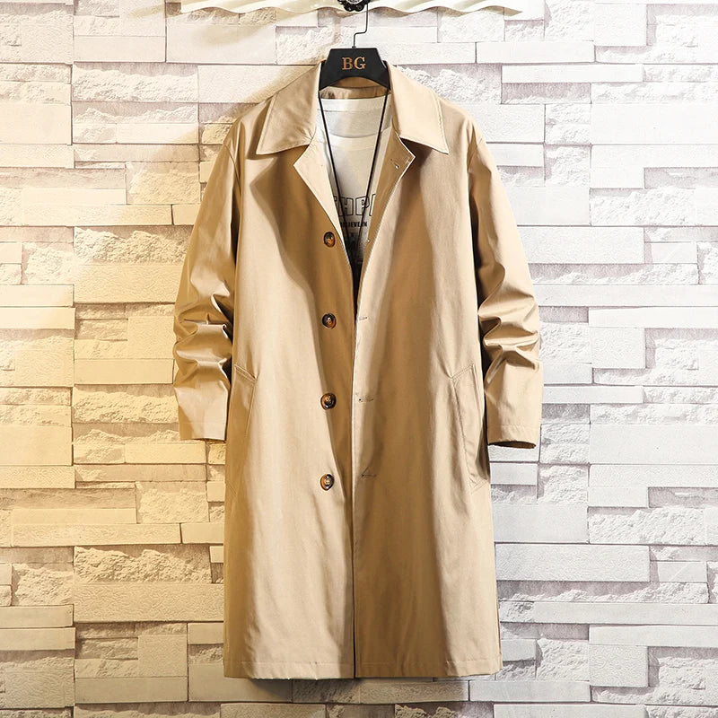 Oversized Monochrome Long Windbreaker Men's Jacket-HighTouch
