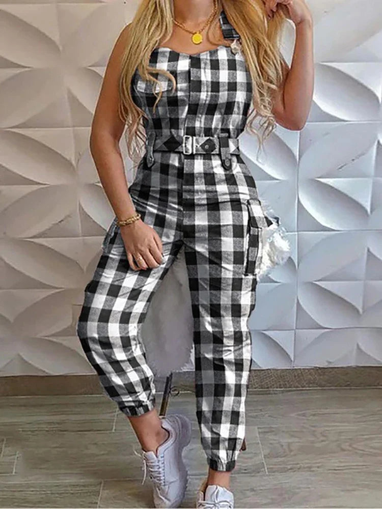 Sleeveless Cargo Jumpsuit with Drawstring Waist