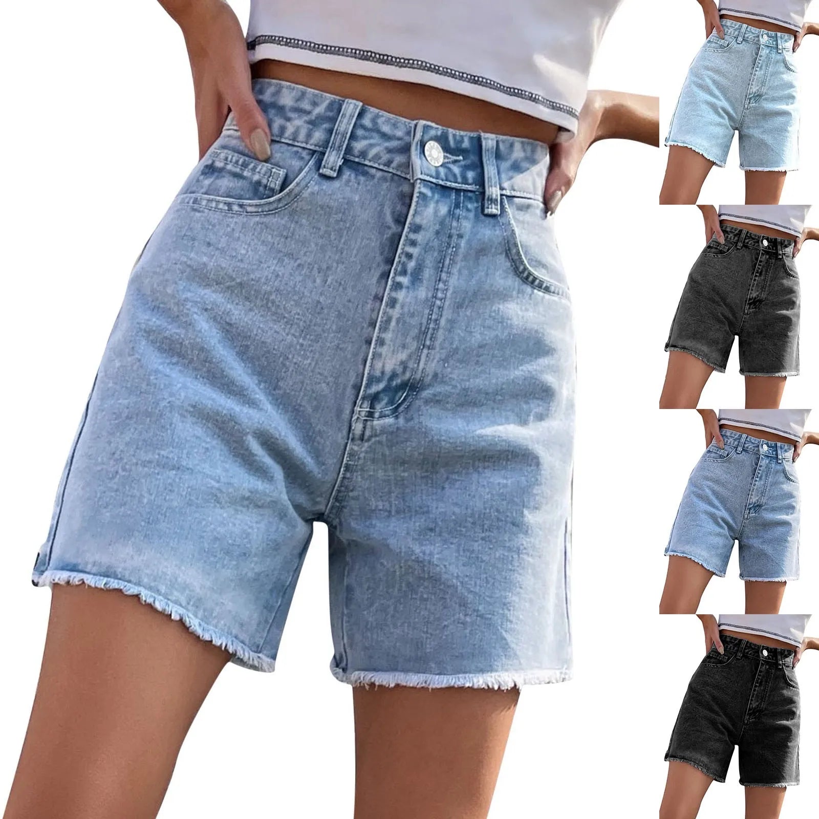 High‑Waist Baggy Half‑Length Denim Shorts – Lightweight