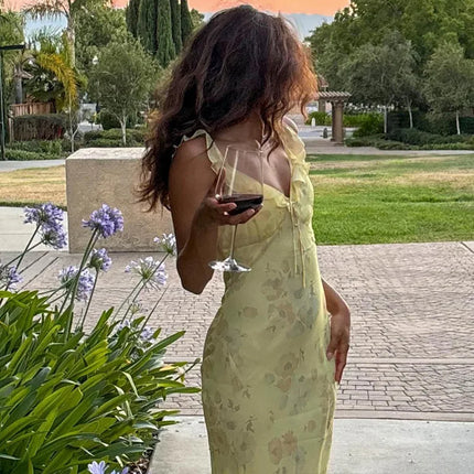Floral Plunge Backless Maxi Dres