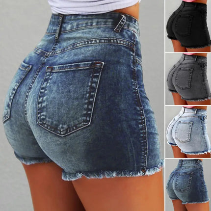 Ripped High-Waist Denim Slim Shorts – Women’s Hotpants for Summer Street Style