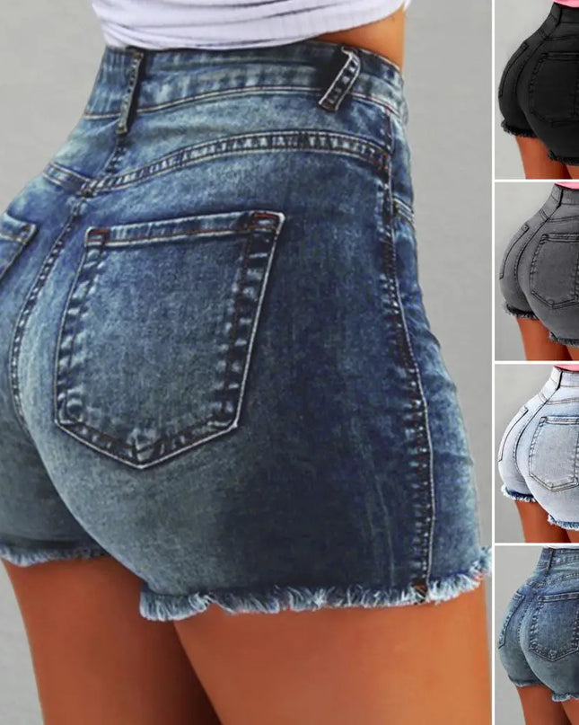 Ripped High-Waist Denim Slim Shorts – Women’s Hotpants for Summer Street Style