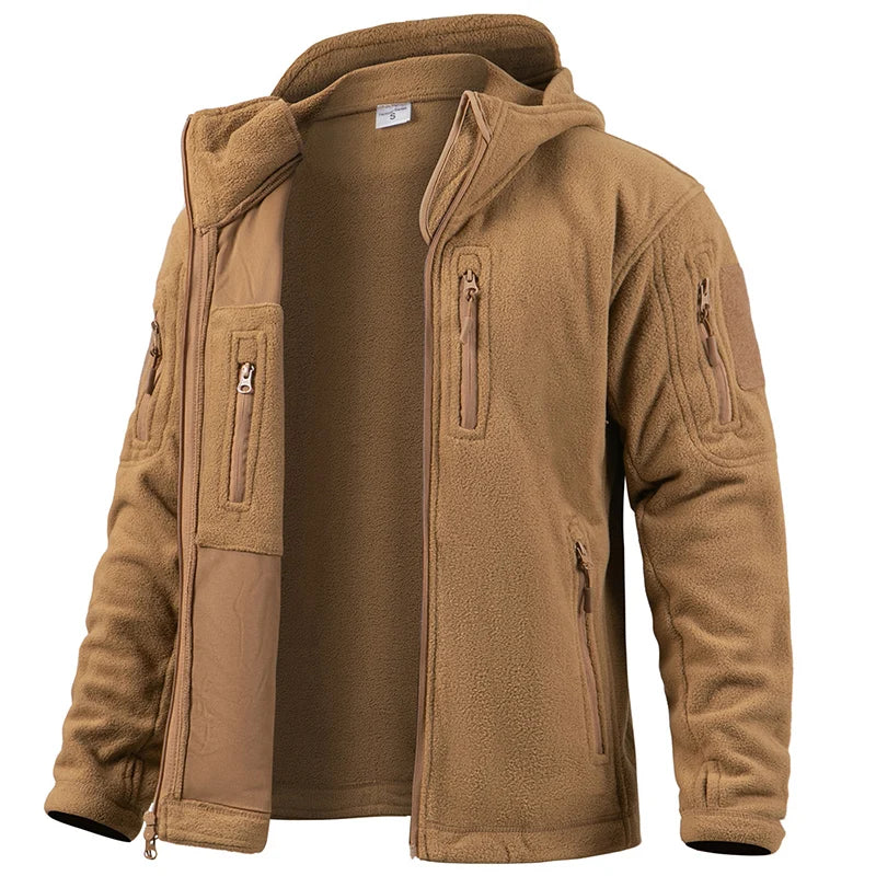 Tactical Hooded Fleece Jacket Men – Warm Military Multi-Pocket Winter Coat-HighTouch