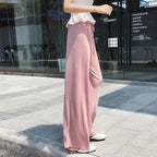 Women’s Ice Silk Wide Leg Pants – Elastic Waist Summer Trousers-HighTouch