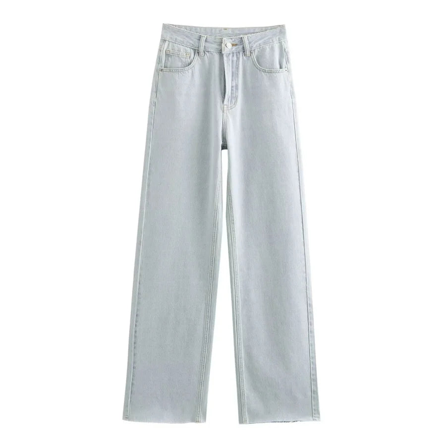Women’s Wide-Leg High-Waist Jeans Casual Denim Pants-HighTouch