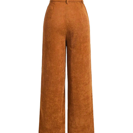 All-Season High Waist Wide-Leg Trousers for Women – Button Front & Pockets