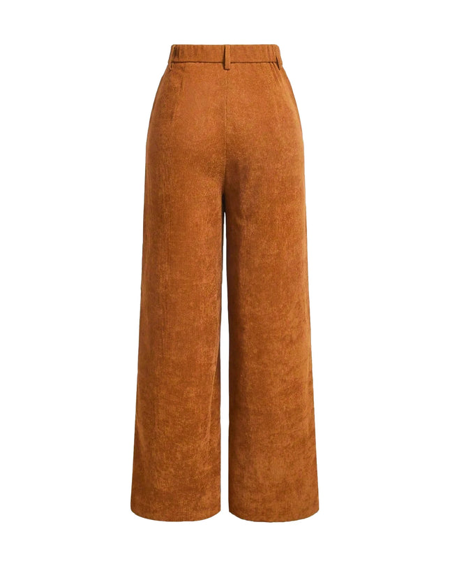 All-Season High Waist Wide-Leg Trousers for Women – Button Front & Pockets