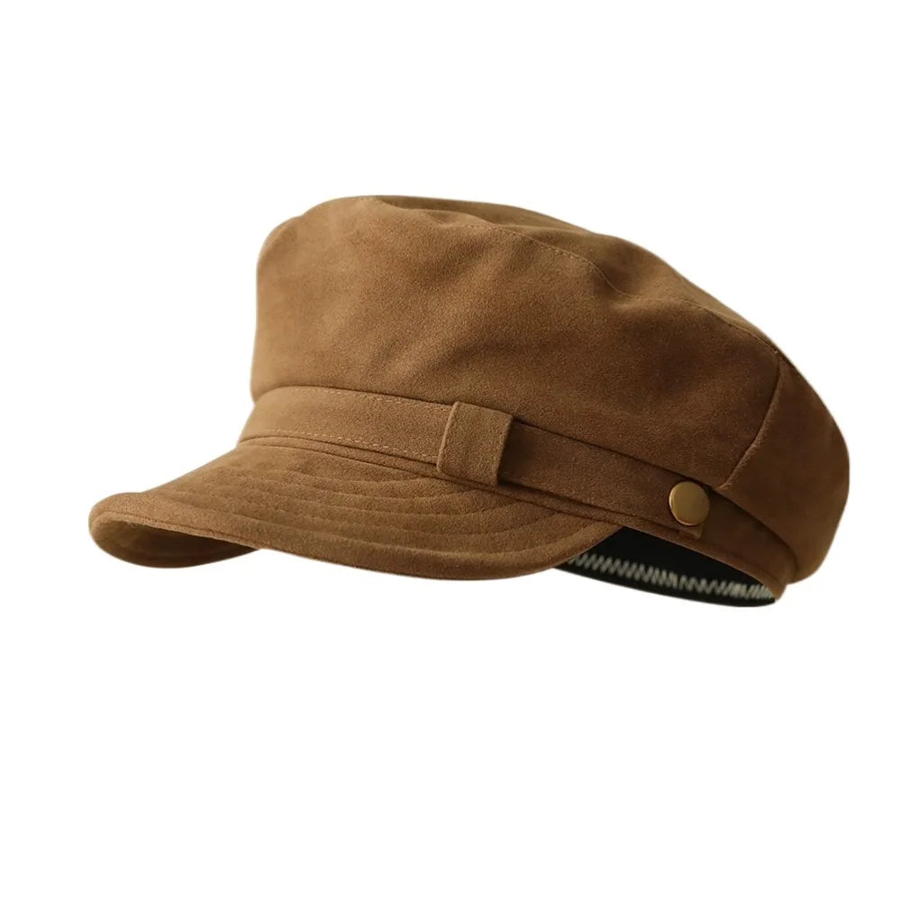 Suede Beret Hat Women All Season Short Brim Newsboy Cap
