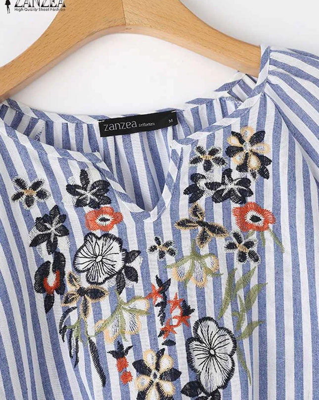 ZANZEA Summer Bohemain Holiday Vintage Floral Pinted Blouse for Women