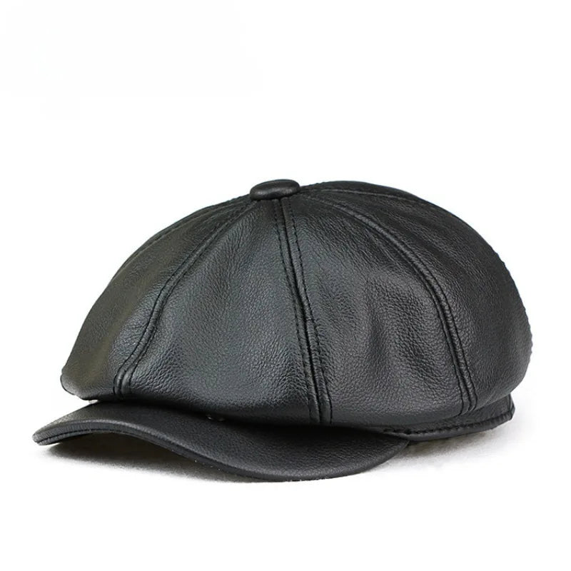 Oversize Cowhide Leather Octagonal Newsboy Hat – XXL 62 cm-HighTouch