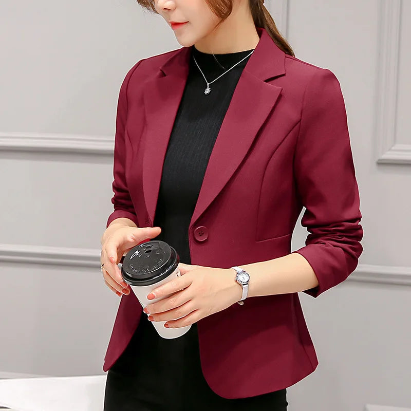 Women’s Slim Fit Blue Blazer – Long Sleeve Office Jacket with Pockets-HighTouch