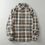 Vintage Wash Plaid Long-Sleeve Shirt Men Cotton Flannel Casual Jacket-HighTouch