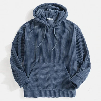 Men’s Thick Corduroy Hooded Sweatshirt – Kangaroo Pocket, Retro Street Style