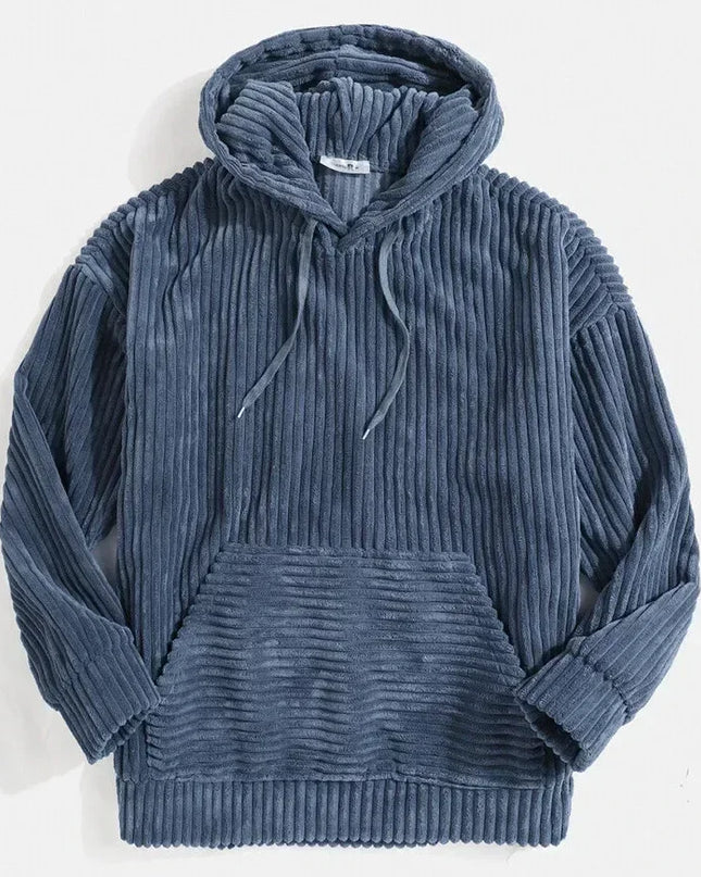 Men’s Thick Corduroy Hooded Sweatshirt – Kangaroo Pocket, Retro Street Style