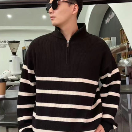Men’s Striped Semi-Zip Knit Sweater