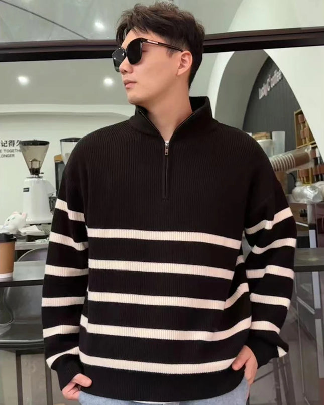 Men’s Striped Semi-Zip Knit Sweater
