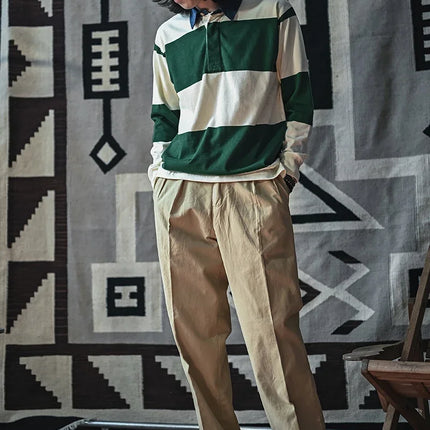 Vintage Campus Striped Button-Down Polo Tee – Ivy Prep Long Sleeve