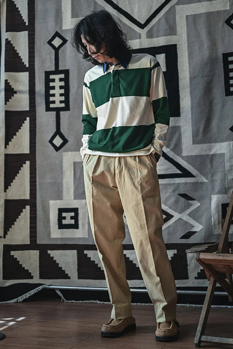 Vintage Campus Striped Button-Down Polo Tee – Ivy Prep Long Sleeve