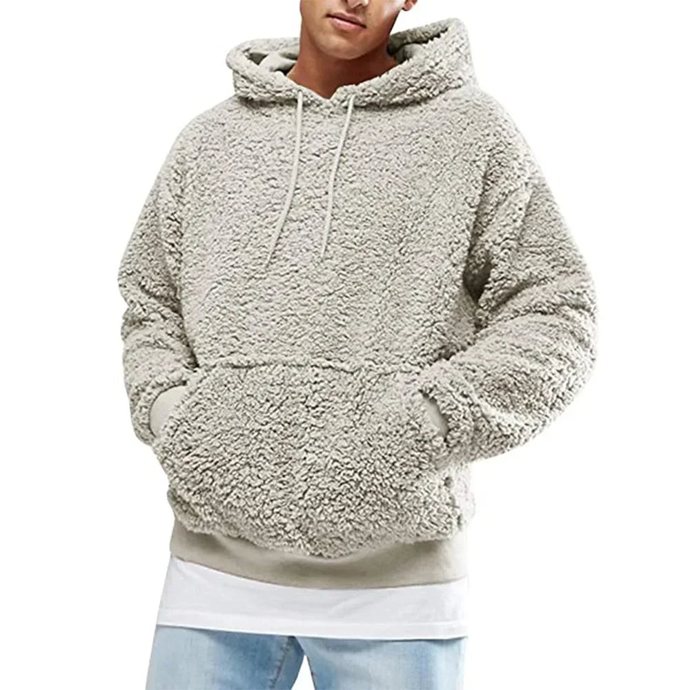 Solid Plush Y2K Streetwear Hoodie Men-HighTouch