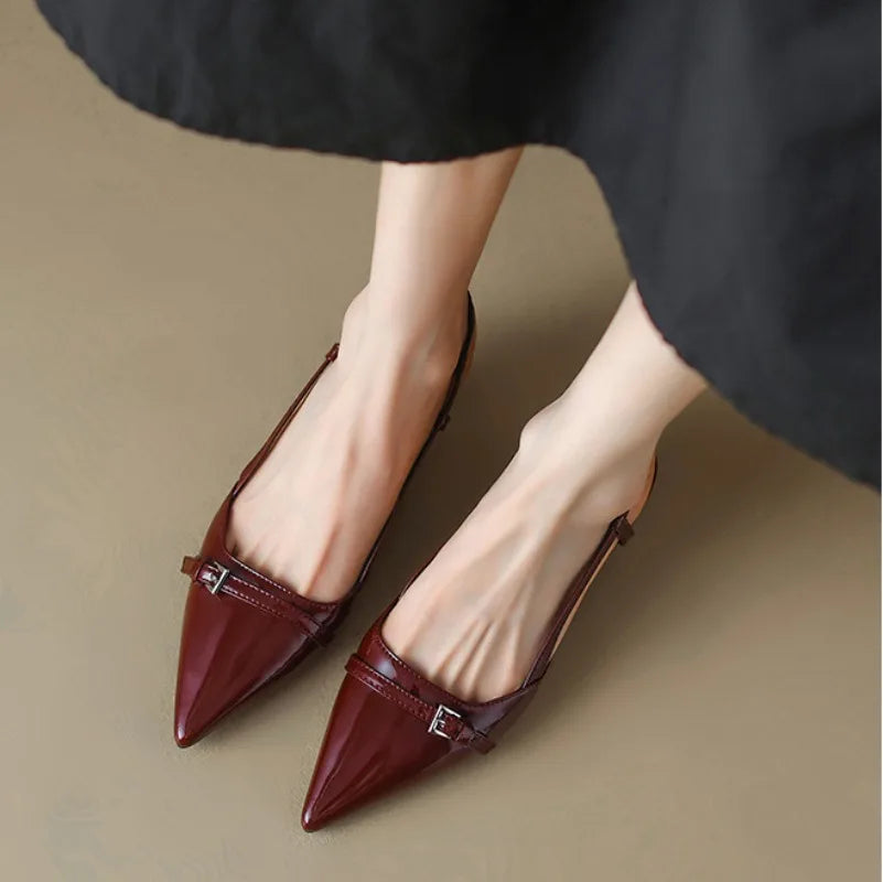 Mid-Heel Pointed Patent Leather Sandals Women-HighTouch