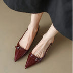 Mid-Heel Pointed Patent Leather Sandals Women-HighTouch