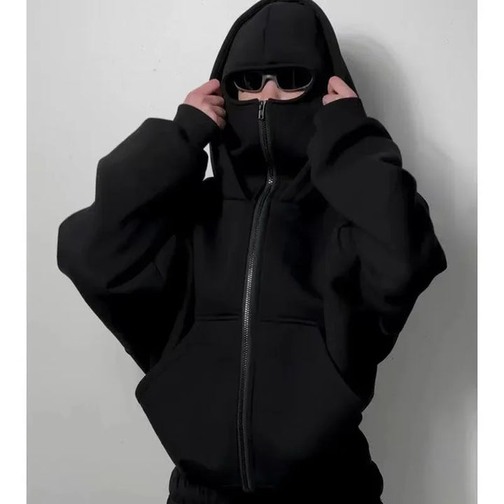 Winter Balaclava Hoodie Unisex Y2K Double Hood Zip Sweatshirt