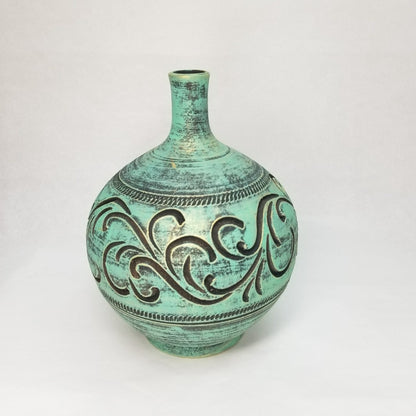 Sea Green Ceramic Bottle Vase - HighTouch 