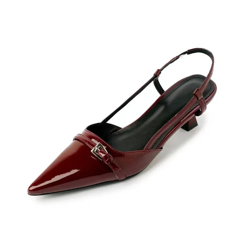 Mid-Heel Pointed Patent Leather Sandals Women