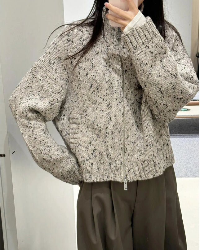 Textured Zip Knit Cardigan