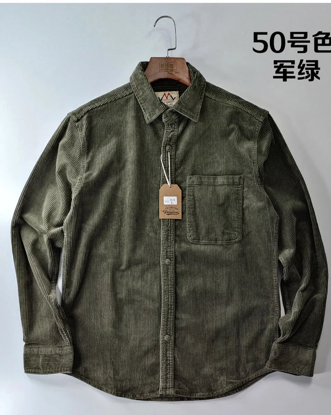 Vintage Retro Corduroy Button-Down Shirt Men –  Cotton Long Sleeve