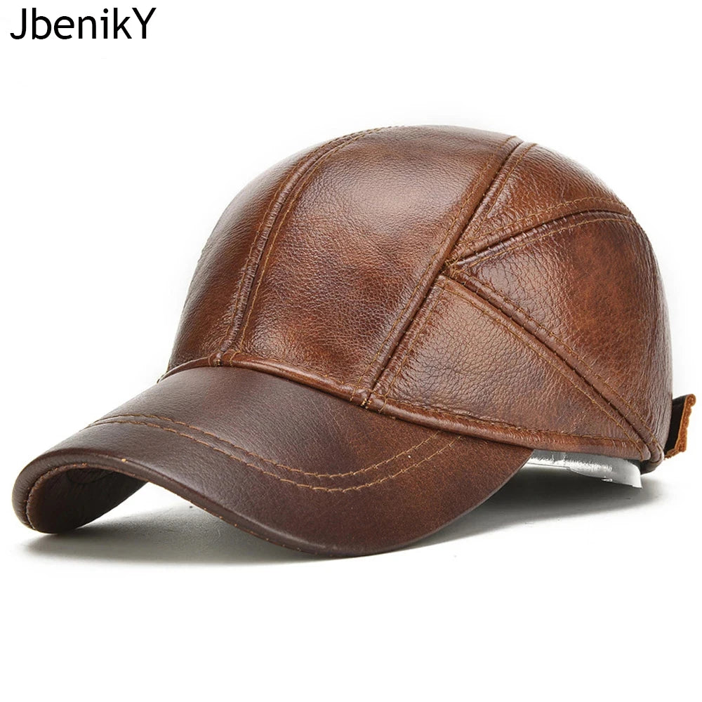 Genuine Leather Earflap Baseball Cap – Real Cowhide Winter Warmth-HighTouch