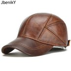 Genuine Leather Earflap Baseball Cap – Real Cowhide Winter Warmth-HighTouch